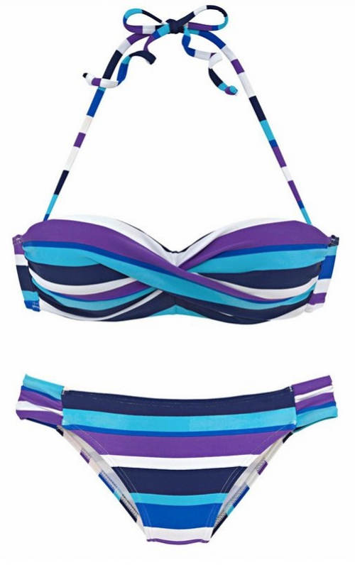 Modro-fialové pruhované bikiny