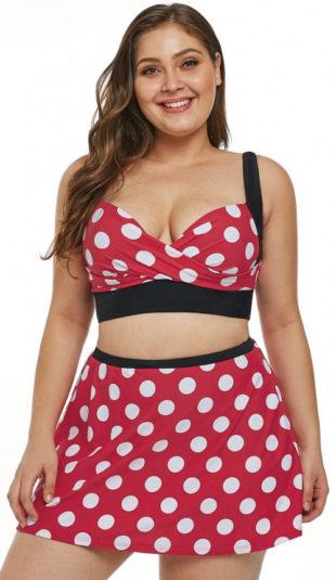 Puntíkaté plus size bikiny se sukní