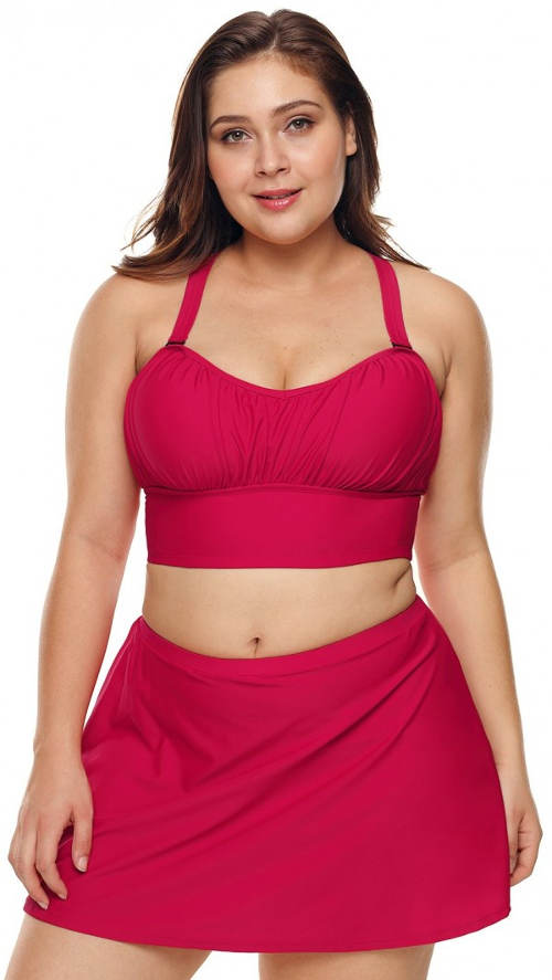 Červené plus size bikiny se sukní