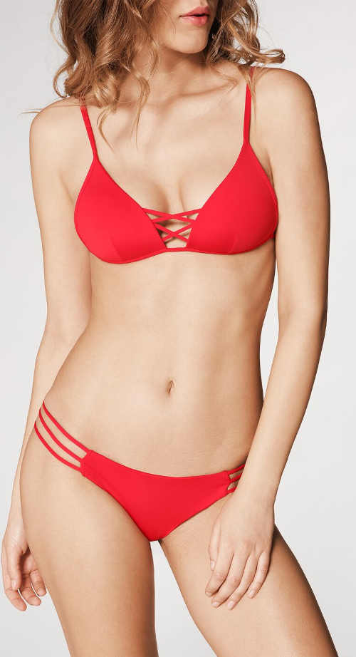 Jednobarevné červené sexy dámské dvoudílné plavky