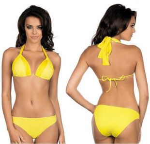 Kanárkově žluté dámské dvoudílné plavky s ramínky za krk