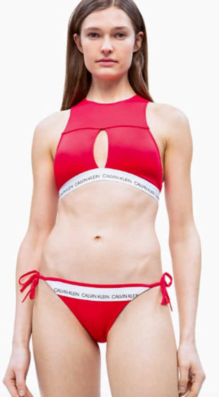 Červený spodní díl dámských bikin Calvin Klein