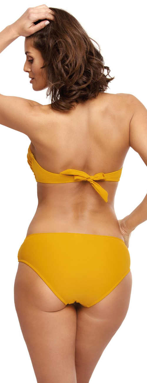 Jednobarevné zářivě žluté dvoudílné plavky se zavazováním za krkem a na zádech