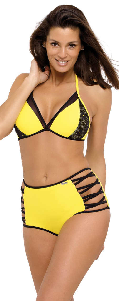 Trendy žluté dvoudílné plavky s vysokými kalhotkami